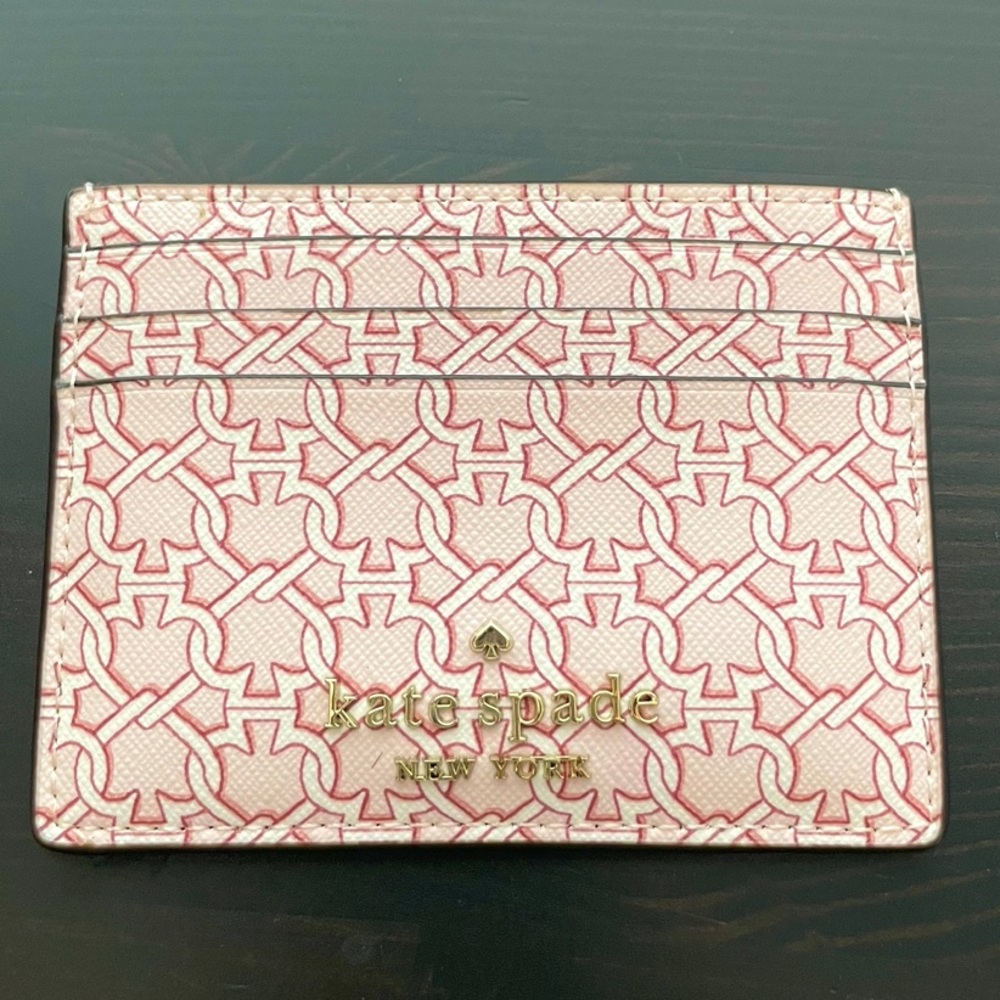 Kate spade: Light Pink Spade Link Leather Slim Card Case